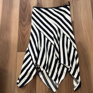 Vintage Jaeger Black and White Stripe Silk Midi Skirt Size 10